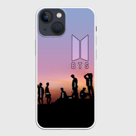 Чехол для iPhone 13 mini с принтом BTS on the Sunset в Тюмени,  |  | army | hip hop | j hope | jimin | jin | jungkook | k pop | rap | rm | suga | v | джей хоуп | джин | закат | контур | рм | рэп | силуэт | чи мин | чон гук | шуга