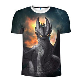 Мужская футболка 3D спортивная с принтом Night Fury в Тюмени, 100% полиэстер с улучшенными характеристиками | приталенный силуэт, круглая горловина, широкие плечи, сужается к линии бедра | how to train your dragon | night fury | беззубик | дракон | как приручить дракона | ночная фурия