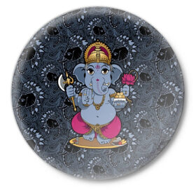 Значок с принтом Ganesha в Тюмени,  металл | круглая форма, металлическая застежка в виде булавки | 