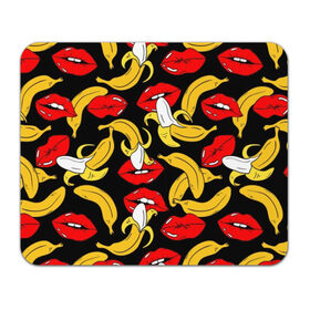 Коврик прямоугольный с принтом Губы и бананы в Тюмени, натуральный каучук | размер 230 х 185 мм; запечатка лицевой стороны | Тематика изображения на принте: background | bananas | black | drawing | erotic | food | fruit | lips | red | womens | бананы | губы | еда | женские | красные | рисунок | фон | фрукты | черный