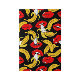 Обложка для паспорта матовая кожа с принтом Губы и бананы в Тюмени, натуральная матовая кожа | размер 19,3 х 13,7 см; прозрачные пластиковые крепления | Тематика изображения на принте: background | bananas | black | drawing | erotic | food | fruit | lips | red | womens | бананы | губы | еда | женские | красные | рисунок | фон | фрукты | черный