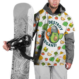 Накидка на куртку 3D с принтом Уничтожим Веганов в Тюмени, 100% полиэстер |  | Тематика изображения на принте: готовым к битве с vegans | изображение злого авокадо | одетого как рыцарь | с палочкой из сельдерея как мечом