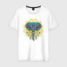 Мужская футболка хлопок с принтом Слон Mandala в Тюмени, 100% хлопок | прямой крой, круглый вырез горловины, длина до линии бедер, слегка спущенное плечо. | mandala | абстракция | буддизм | индуизм | слон | слоны