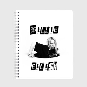 Тетрадь с принтом Billie Eilish в Тюмени, 100% бумага | 48 листов, плотность листов — 60 г/м2, плотность картонной обложки — 250 г/м2. Листы скреплены сбоку удобной пружинной спиралью. Уголки страниц и обложки скругленные. Цвет линий — светло-серый
 | Тематика изображения на принте: bad guy | bellyache | billie eilish | bury a friend | ocean eyes | when we all fall asleep where do we go | билли айлиш | музыка | певица