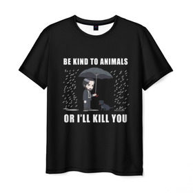 Мужская футболка 3D с принтом Be Kind to Animals в Тюмени, 100% полиэфир | прямой крой, круглый вырез горловины, длина до линии бедер | be kind to animals | cinema | dog | dogs | john wick | keanu reeves | джон уик | животные | пес | собака