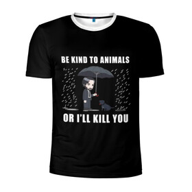 Мужская футболка 3D спортивная с принтом Be Kind to Animals в Тюмени, 100% полиэстер с улучшенными характеристиками | приталенный силуэт, круглая горловина, широкие плечи, сужается к линии бедра | be kind to animals | cinema | dog | dogs | john wick | keanu reeves | джон уик | животные | пес | собака