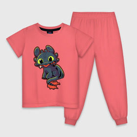Детская пижама хлопок с принтом Беззубик в Тюмени, 100% хлопок |  брюки и футболка прямого кроя, без карманов, на брюках мягкая резинка на поясе и по низу штанин
 | Тематика изображения на принте: дракон | иккинг | мультфильм