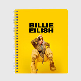 Тетрадь с принтом Billie Eilish в Тюмени, 100% бумага | 48 листов, плотность листов — 60 г/м2, плотность картонной обложки — 250 г/м2. Листы скреплены сбоку удобной пружинной спиралью. Уголки страниц и обложки скругленные. Цвет линий — светло-серый
 | Тематика изображения на принте: bad guy | bellyache | billie eilish | bury a friend | ocean eyes | when we all fall asleep where do we go | билли айлиш | музыка | певица