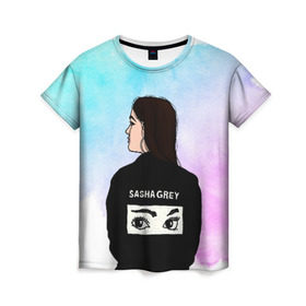 Женская футболка 3D с принтом Саша Грей Sasha Grey в Тюмени, 100% полиэфир ( синтетическое хлопкоподобное полотно) | прямой крой, круглый вырез горловины, длина до линии бедер | sasha grey | актриса | арт | грей | мода | прон | саша грей