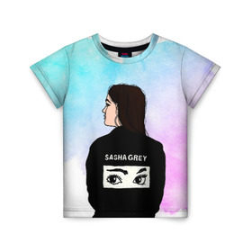 Детская футболка 3D с принтом Саша Грей Sasha Grey в Тюмени, 100% гипоаллергенный полиэфир | прямой крой, круглый вырез горловины, длина до линии бедер, чуть спущенное плечо, ткань немного тянется | sasha grey | актриса | арт | грей | мода | прон | саша грей