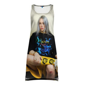 Платье-майка 3D с принтом Billie Eilish в Тюмени, 100% полиэстер | полуприлегающий силуэт, широкие бретели, круглый вырез горловины, удлиненный подол сзади. | Тематика изображения на принте: bad guy | bellyache | billie eilish | bury a friend | ocean eyes | when we all fall asleep where do we go | билли айлиш | музыка | певица