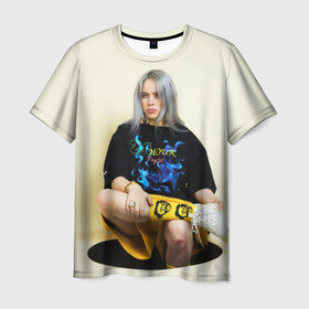 Мужская футболка 3D с принтом Billie Eilish в Тюмени, 100% полиэфир | прямой крой, круглый вырез горловины, длина до линии бедер | bad guy | bellyache | billie eilish | bury a friend | ocean eyes | when we all fall asleep where do we go | билли айлиш | музыка | певица