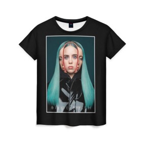 Женская футболка 3D с принтом Billie Eilish в Тюмени, 100% полиэфир ( синтетическое хлопкоподобное полотно) | прямой крой, круглый вырез горловины, длина до линии бедер | bad guy | bellyache | billie eilish | bury a friend | ocean eyes | when we all fall asleep where do we go | билли айлиш | музыка | певица