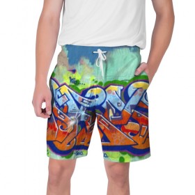 Мужские шорты 3D с принтом graffiti color в Тюмени,  полиэстер 100% | прямой крой, два кармана без застежек по бокам. Мягкая трикотажная резинка на поясе, внутри которой широкие завязки. Длина чуть выше колен | 