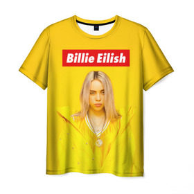 Мужская футболка 3D с принтом Billie Eilish в Тюмени, 100% полиэфир | прямой крой, круглый вырез горловины, длина до линии бедер | Тематика изображения на принте: bad guy | bellyache | billie eilish | bury a friend | ocean eyes | when we all fall asleep where do we go | билли айлиш | музыка | певица