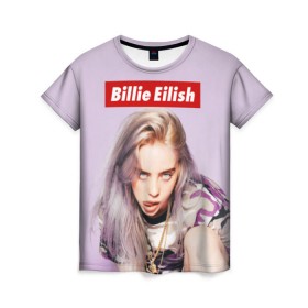 Женская футболка 3D с принтом Billie Eilish в Тюмени, 100% полиэфир ( синтетическое хлопкоподобное полотно) | прямой крой, круглый вырез горловины, длина до линии бедер | Тематика изображения на принте: bad guy | bellyache | billie eilish | bury a friend | ocean eyes | when we all fall asleep where do we go | билли айлиш | музыка | певица