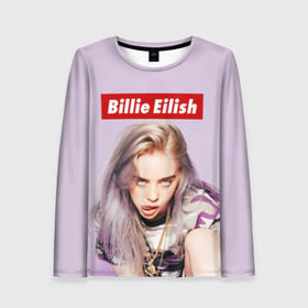 Женский лонгслив 3D с принтом Billie Eilish в Тюмени, 100% полиэстер | длинные рукава, круглый вырез горловины, полуприлегающий силуэт | Тематика изображения на принте: bad guy | bellyache | billie eilish | bury a friend | ocean eyes | when we all fall asleep where do we go | билли айлиш | музыка | певица