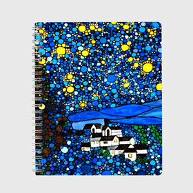 Тетрадь с принтом Ночь в Тюмени, 100% бумага | 48 листов, плотность листов — 60 г/м2, плотность картонной обложки — 250 г/м2. Листы скреплены сбоку удобной пружинной спиралью. Уголки страниц и обложки скругленные. Цвет линий — светло-серый
 | art | impressionism | night | painting | planets | sky | stars | style | van gogh | waves | ван гог | вихрь | волны | живопись | звезды | импрессионизм | искусство | краски | небо | ночь | рисунок | стиль