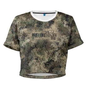 Женская футболка 3D укороченная с принтом Камуфляж Prodigy в Тюмени, 100% полиэстер | круглая горловина, длина футболки до линии талии, рукава с отворотами | камуфляж | милитари | муравей | муравьи | насекомые | паттерн | продиджи | хаки