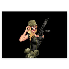 Поздравительная открытка с принтом Sexy army girl в Тюмени, 100% бумага | плотность бумаги 280 г/м2, матовая, на обратной стороне линовка и место для марки
 | army | automatic | beautiful | big | black | blonde | body | camouflage | chest | cool | eyes | girl | holds | perfect | slim | uniform | weapon | автомат | армия | блондинка | большая | глаза | девушка | держит | идеальное | камуфляж | красивая