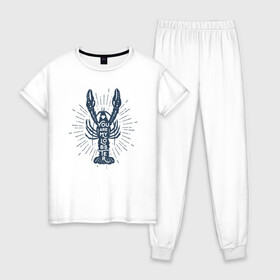 Женская пижама хлопок с принтом You are my lobster в Тюмени, 100% хлопок | брюки и футболка прямого кроя, без карманов, на брюках мягкая резинка на поясе и по низу штанин | Тематика изображения на принте: crayfish | lobster | лобстер | надписи | рак