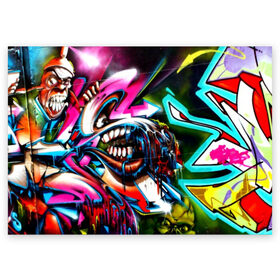 Поздравительная открытка с принтом Боевое граффити в Тюмени, 100% бумага | плотность бумаги 280 г/м2, матовая, на обратной стороне линовка и место для марки
 | Тематика изображения на принте: felipe pantone | grafiti | paint | street art | urban | город | граффити | искусство | кирпичи | краски | рисунки | стена | улицы | уличное искусство