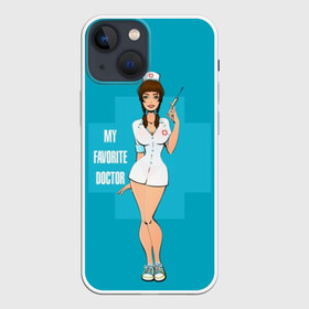 Чехол для iPhone 13 mini с принтом Sexy nurse в Тюмени,  |  | beautiful | brunette | eyes | figure | girl | green | holding | holiday | legs | long | medical | medicine | nurse | perfect | short | straight | worker | брюнетка | глаза | девушка | держит | длинные | зелёные | идеальная | короткий | красивая | медицина