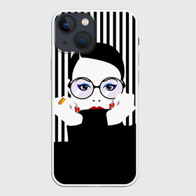 Чехол для iPhone 13 mini с принтом Fashion girl в Тюмени,  |  | art | beautiful | black | black and white | bright | d | fashion | girl | gold | graphic | pop art | ring | round | woman | young | брюнетка | девушка | женщина | золото | искусство | кольцо | красивая | макияж | маникюр | мода | молодая | очки 