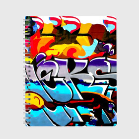 Тетрадь с принтом urban neon в Тюмени, 100% бумага | 48 листов, плотность листов — 60 г/м2, плотность картонной обложки — 250 г/м2. Листы скреплены сбоку удобной пружинной спиралью. Уголки страниц и обложки скругленные. Цвет линий — светло-серый
 | felipe pantone | grafiti | paint | street art | urban | город | граффити | искусство | кирпичи | краски | рисунки | стена | улицы | уличное искусство