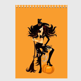 Скетчбук с принтом Ведьма с метлой в Тюмени, 100% бумага
 | 48 листов, плотность листов — 100 г/м2, плотность картонной обложки — 250 г/м2. Листы скреплены сверху удобной пружинной спиралью | beautiful | black | broom | cute | girl | hair | halloween | hat | holds | holiday | long | pumpkin | shaggy | smile | stands | witch | young | ведьма | волосы | девушка | держит | длинные | красивая | метла | милая | молодая | праздник | тыква