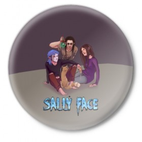 Значок с принтом Sally Face в Тюмени,  металл | круглая форма, металлическая застежка в виде булавки | sally face | игра | компьютерная игра | лицо | маска | протез | салли фейс | школа | шрамы