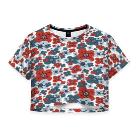 Женская футболка Cropp-top с принтом Цветочный орнамент в Тюмени, 100% полиэстер | круглая горловина, длина футболки до линии талии, рукава с отворотами | Тематика изображения на принте: 