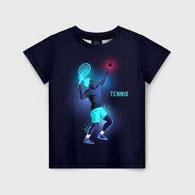Детская футболка 3D с принтом TENNIS NEON в Тюмени, 100% гипоаллергенный полиэфир | прямой крой, круглый вырез горловины, длина до линии бедер, чуть спущенное плечо, ткань немного тянется | neon | sport | tennis | неон | неоновый | спорт | спортсмен | теннис