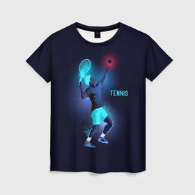 Женская футболка 3D с принтом TENNIS NEON в Тюмени, 100% полиэфир ( синтетическое хлопкоподобное полотно) | прямой крой, круглый вырез горловины, длина до линии бедер | neon | sport | tennis | неон | неоновый | спорт | спортсмен | теннис