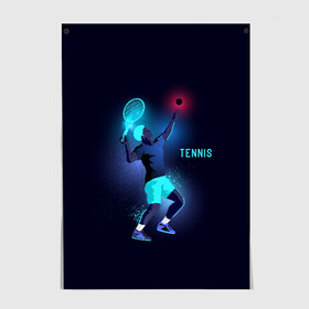 Постер с принтом TENNIS NEON  в Тюмени, 100% бумага
 | бумага, плотность 150 мг. Матовая, но за счет высокого коэффициента гладкости имеет небольшой блеск и дает на свету блики, но в отличии от глянцевой бумаги не покрыта лаком | neon | sport | tennis | неон | неоновый | спорт | спортсмен | теннис