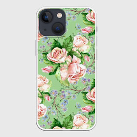 Чехол для iPhone 13 mini с принтом Розы и васильки в Тюмени,  |  | art | blue | color | cornflowers | field | flora | flowers | illustration | leaves | nature | painting | petals | pink | plants | roses | watercolor | акварель | букет | васильки | живопись | иллюстрация | искусство | лепестки | листья | полевые | природа