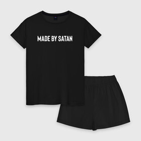Женская пижама с шортиками хлопок с принтом Сделано сатаной в Тюмени, 100% хлопок | футболка прямого кроя, шорты свободные с широкой мягкой резинкой | Тематика изображения на принте: made by | made by satan | satan | сделано сатаной