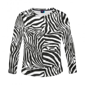 Женский лонгслив 3D с принтом Полосы зебры в Тюмени, 100% полиэстер | длинные рукава, круглый вырез горловины, полуприлегающий силуэт | Тематика изображения на принте: abstraction | african | animal | black and white | camouflage | disguise | skin | stripes | zebra | абстракция | африканская | животное | зебры | камуфляж | маскировка | полосы | черно белый