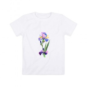 Детская футболка хлопок с принтом Ирис в Тюмени, 100% хлопок | круглый вырез горловины, полуприлегающий силуэт, длина до линии бедер | акварель | цветочки | цветы