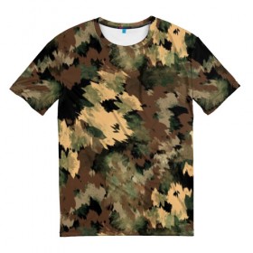 Мужская футболка 3D с принтом Камуфляж в Тюмени, 100% полиэфир | прямой крой, круглый вырез горловины, длина до линии бедер | abstraction | army | autumn | brown | camouflage | disguise | fishing | green | khaki | nature | spots | абстракция | армия | зеленый | камуфляж | коричневый | маскировка | осень | охота | природа | пятна | рыбалка | хаки