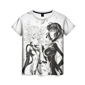 Женская футболка 3D с принтом Тацумаки и Фубуки в Тюмени, 100% полиэфир ( синтетическое хлопкоподобное полотно) | прямой крой, круглый вырез горловины, длина до линии бедер | one punch man | аниме | ванпанчмен | тацумаки | фубуки