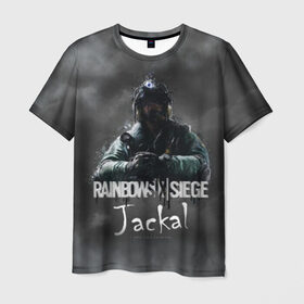 Мужская футболка 3D с принтом Jackal : Rainbow Six в Тюмени, 100% полиэфир | прямой крой, круглый вырез горловины, длина до линии бедер | gameplay | mozzie | pvp | r6 | r6s | siege | герой | дым | огонь | осада | пламя | радуга | снайпер | сражения | туман | шутер