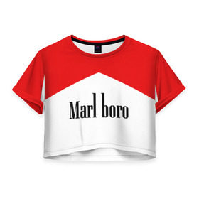 Женская футболка 3D укороченная с принтом Мальборо в Тюмени, 100% полиэстер | круглая горловина, длина футболки до линии талии, рукава с отворотами | marlboro | мальборо | мода