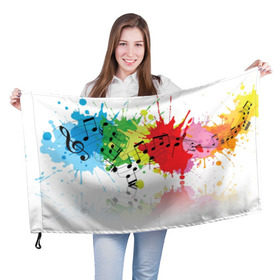 Флаг 3D с принтом Ноты color в Тюмени, 100% полиэстер | плотность ткани — 95 г/м2, размер — 67 х 109 см. Принт наносится с одной стороны | music | абстракция | книга | листы | музыка | музыкальный | ноты | произведение | страница | тетрадь