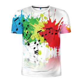 Мужская футболка 3D спортивная с принтом Ноты color в Тюмени, 100% полиэстер с улучшенными характеристиками | приталенный силуэт, круглая горловина, широкие плечи, сужается к линии бедра | music | абстракция | книга | листы | музыка | музыкальный | ноты | произведение | страница | тетрадь
