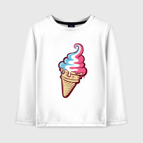 Детский лонгслив хлопок с принтом Ice Cream в Тюмени, 100% хлопок | круглый вырез горловины, полуприлегающий силуэт, длина до линии бедер | ice cream | мороженное | прикольный принт | принт футболка | рожок мороженного | футболка с принтом