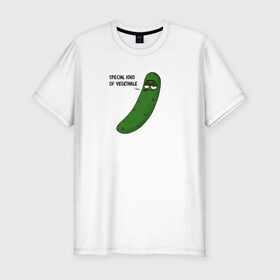 Мужская футболка премиум с принтом Особый вид овоща в Тюмени, 92% хлопок, 8% лайкра | приталенный силуэт, круглый вырез ворота, длина до линии бедра, короткий рукав | birdborn | иллюстрация | комикс | кот | коты | лень | мультик | овощ | огурчик | тоска