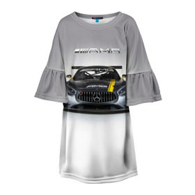 Детское платье 3D с принтом AMG Motorsport в Тюмени, 100% полиэстер | прямой силуэт, чуть расширенный к низу. Круглая горловина, на рукавах — воланы | Тематика изображения на принте: amg | car | mercedes benz | mersedes | motorsport | power | race | автомобиль | автоспорт | гонка | мерседес | мощь