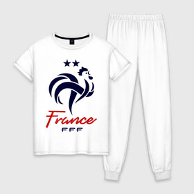 Женская пижама хлопок с принтом Сборная Франции в Тюмени, 100% хлопок | брюки и футболка прямого кроя, без карманов, на брюках мягкая резинка на поясе и по низу штанин | fff | france | les bleus | les tricolores | сборная франции | сборная франции по футболу | форма | франузская | франузская сборная | франция | французы
