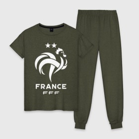Женская пижама хлопок с принтом Сборная Франции в Тюмени, 100% хлопок | брюки и футболка прямого кроя, без карманов, на брюках мягкая резинка на поясе и по низу штанин | fff | france | les bleus | les tricolores | сборная франции | сборная франции по футболу | форма | франузская | франузская сборная | франция | французы